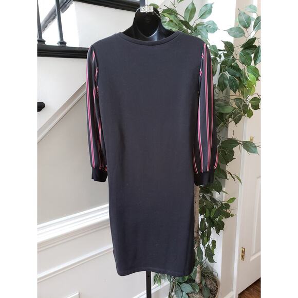 Luxology Knee Length Shift Dress Womens Small Black Striped Cotton Round Neck - Picture 5 of 11
